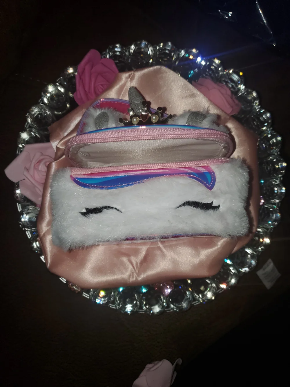 Claire's White and Pink Faux Fur Unicorn Pencil/Carrying Case with Crown Detail